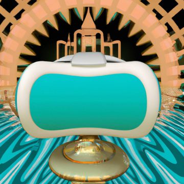 A virtual reality headset displaying a futuristic 3D environment-opencyber-8278