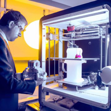 An engineer working on a 3D printer in a high-tech laboratory-opencyber-43371